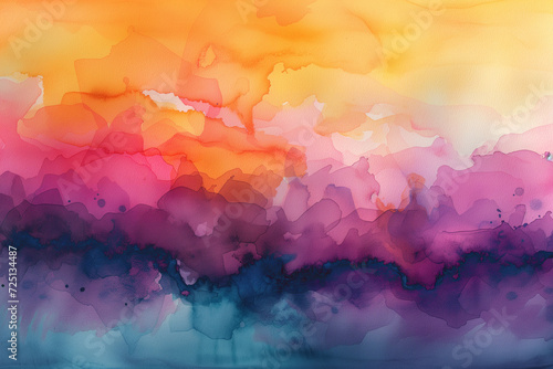 An abstract watercolor painting capturing the mesmerizing transition of a sunset  with a seamless blend of warm and cool tones.