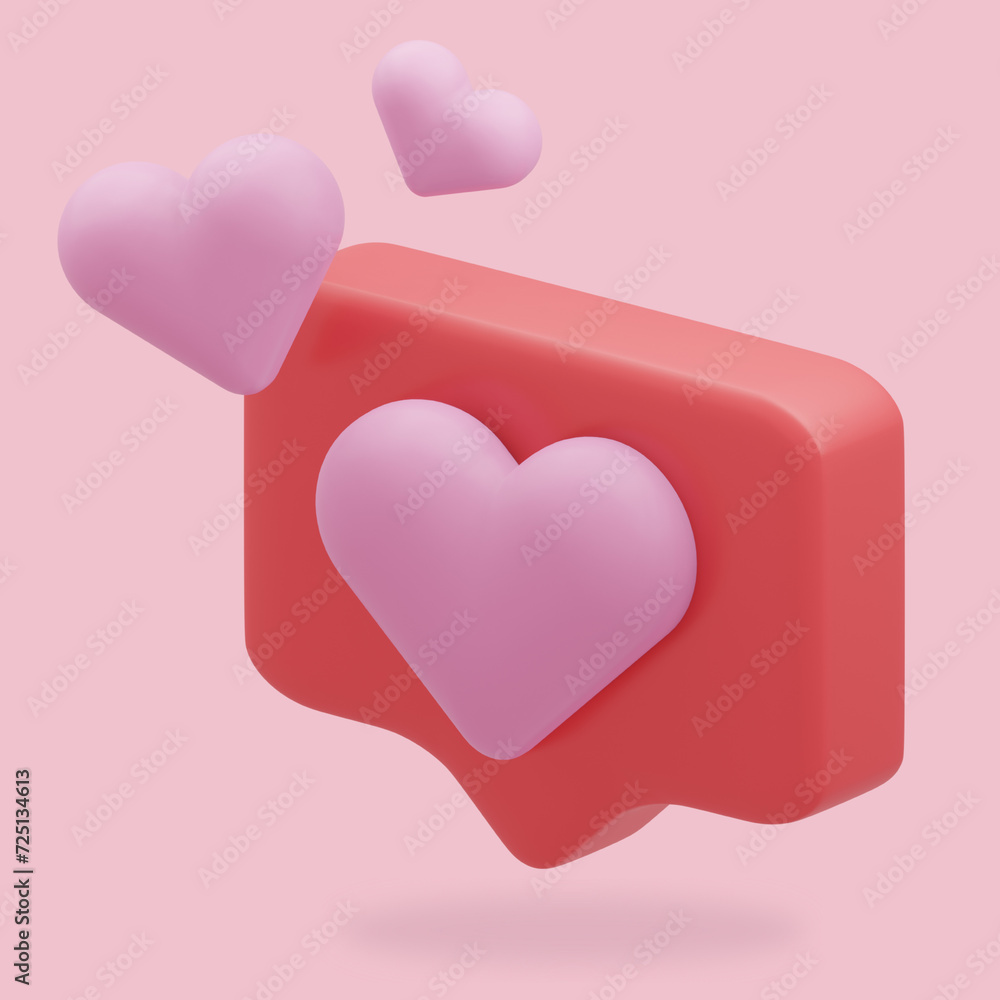 Love chat message notification icon isolated 3d render illustration