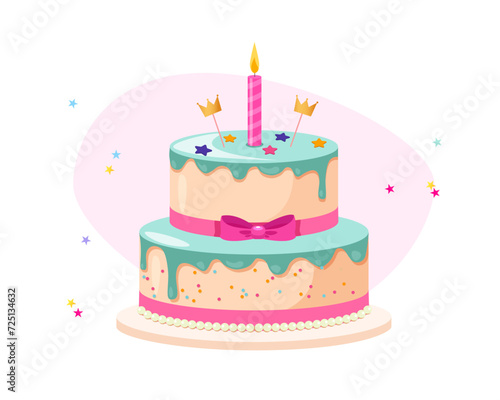 Vector birthday cake with candle 