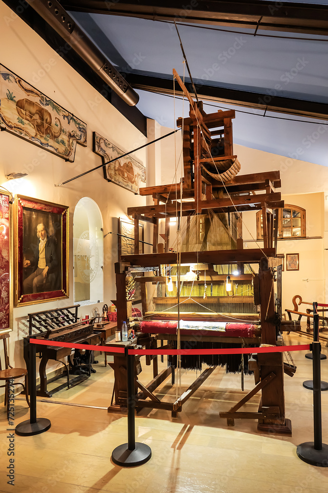 Interior of Silk Museum in Higher Art College of Silk. Silk Museum