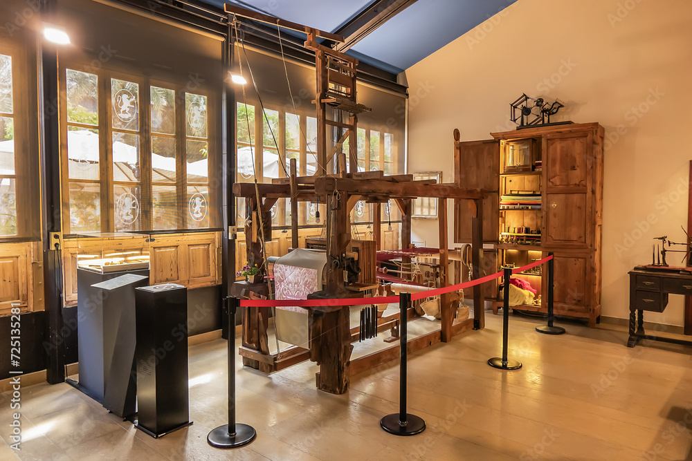 Interior of Silk Museum in Higher Art College of Silk. Silk Museum