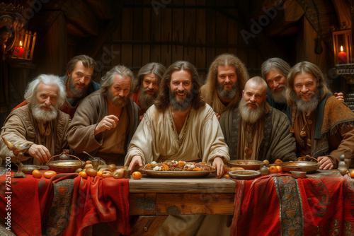 Last Supper of Jesus of Nazareth, biblical scene of the celebration banquet of Jesus Christ and his apostles on Maundy Thursday
