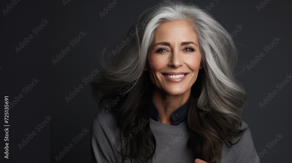 Beautiful gray-haired woman model. Neural network AI generated art Beautiful gray-haired woman model. Neural network AI generated art