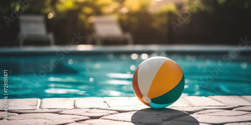 Beach ball next to the pool  vacation 