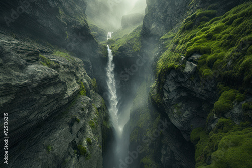 Gravity-defying waterfall, landscape capturing a waterfall flowing upward against the laws of gravity. photo