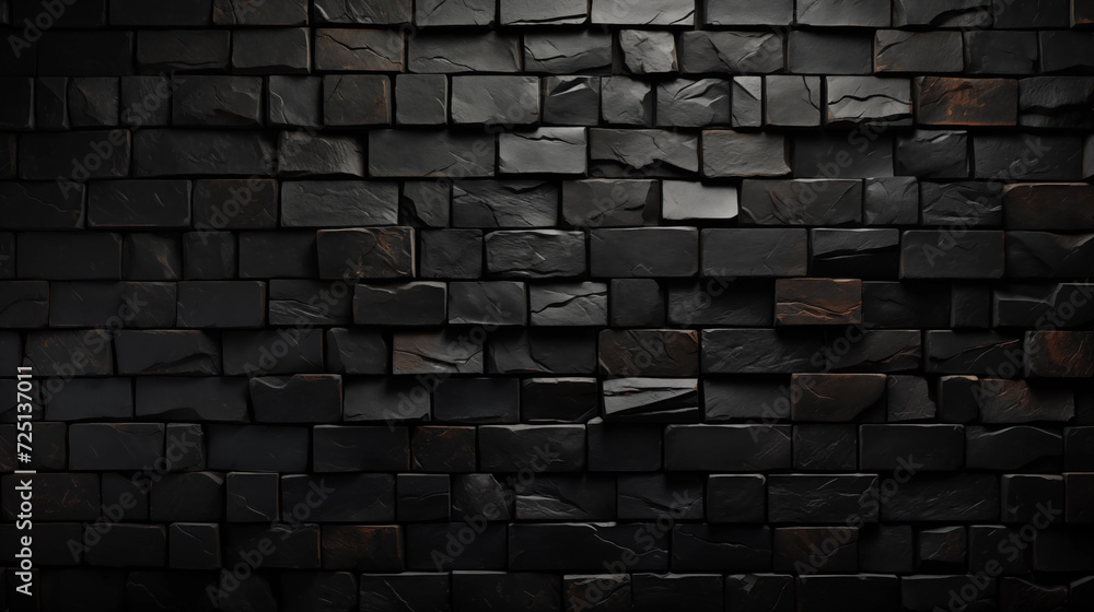 Abstract Black Brick Pattern with Detailed Textured Surface