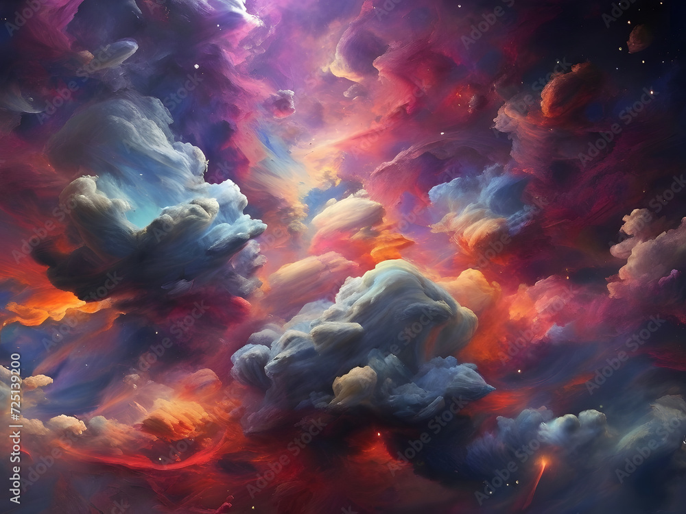 cinematic sky scape message banner features delicate, fluffy clouds drifting across the wide expanse, creating a serene and captivating scene .twinkling stars, galaxies, and the universe. 