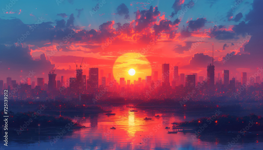 Sunset over the city illustration
