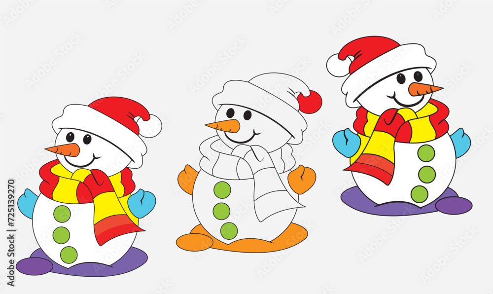 Snowman clipart, isolated vector illustration.