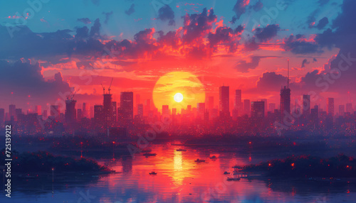 Sunset over the city illustration