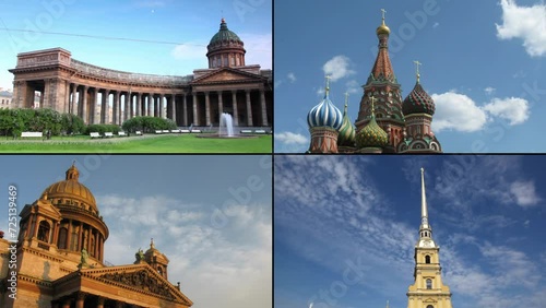 Famous churches in different cities of Russia, collages, HD. photo