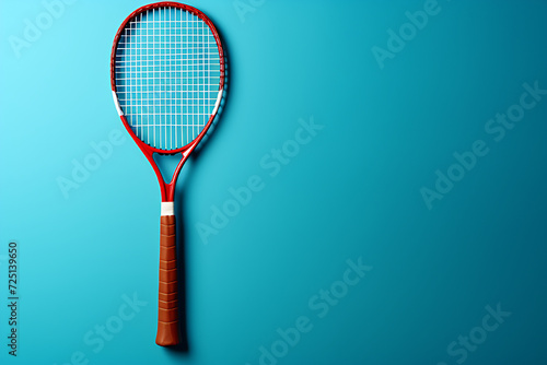 Badminton racket and shuttle with pink cards, blue background. © Cimutimut