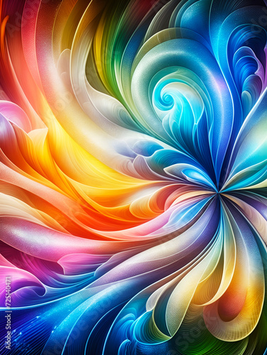 Abstract Flower Texture Computer Wallpaper and Background with Waves and Curves in Vivid Colors. Artistic Pattern Design for tablet, Romantic Hue, Elegant Gloss, Vibrant Sheen, Spiral, Twirl, Vortex