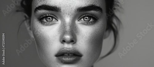 Young model with beautiful monochrome eyes, lips, and natural skin.