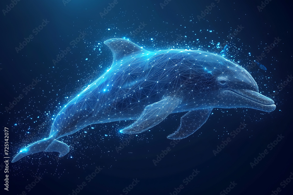 dolphin . Digital wireframe polygon illustration. technology of lines and points.