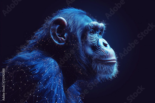 monkey. Digital wireframe polygon illustration. technology of lines and points.