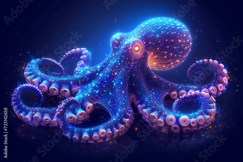 octopus. Digital wireframe polygon illustration. technology of lines and points. 