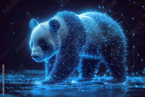 panda bear. Digital wireframe polygon illustration. technology of lines and points.