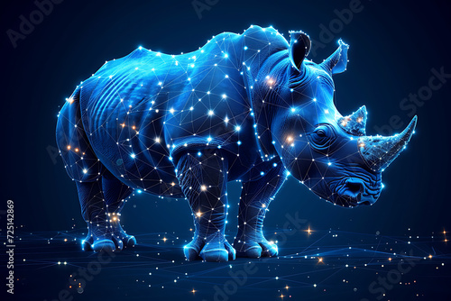 rhino. Digital wireframe polygon illustration. technology of lines and points.