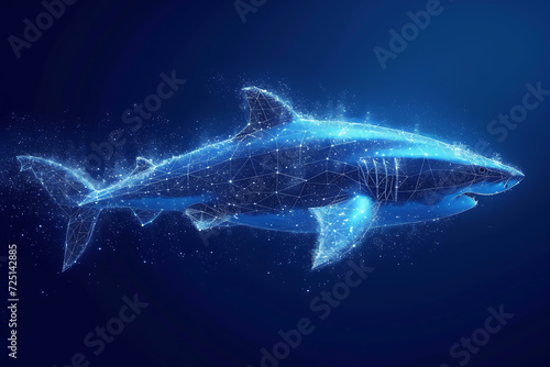 shark. Digital wireframe polygon illustration. technology of lines and points.