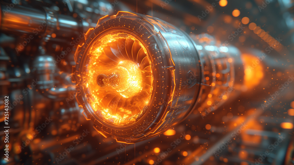 Intricate details of a modern turbine engine's internal mechanics. The metallic surfaces gleam with a polished finish, reflecting the ambient light in the manufacturing facility. Intricate details of a modern turbine engine's internal mechanics. The metallic surfaces gleam with a polished finish, reflecting the ambient light in the manufacturing facility.