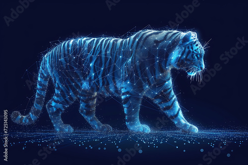 Tiger. Digital wireframe polygon illustration. line and dots technology . 