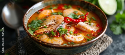 Thai Tom yum pla soup, a spicy and tangy fish soup.