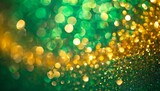 water drops on a glass light boked gold bright Abstract blur bokeh banner background. Gold bokeh on defocused emerald green background