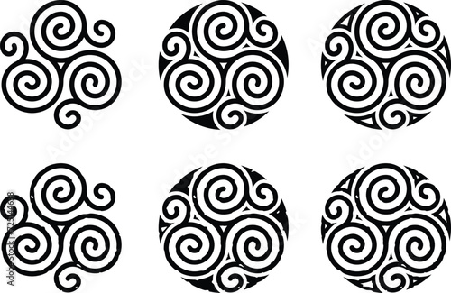 Celtic Triskelion Set - Clean lines and Grunge Outline