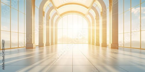 Abstract building pathway leading to success concept in a spacious hallway.