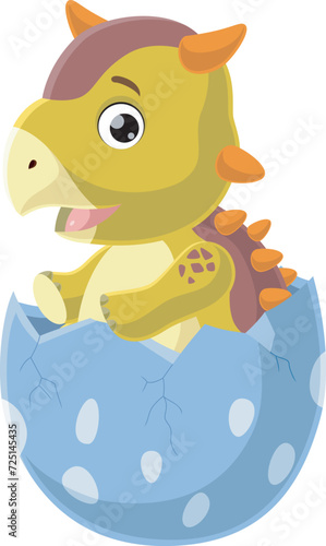 Cute baby ankylosaurus cartoon hatching from egg
