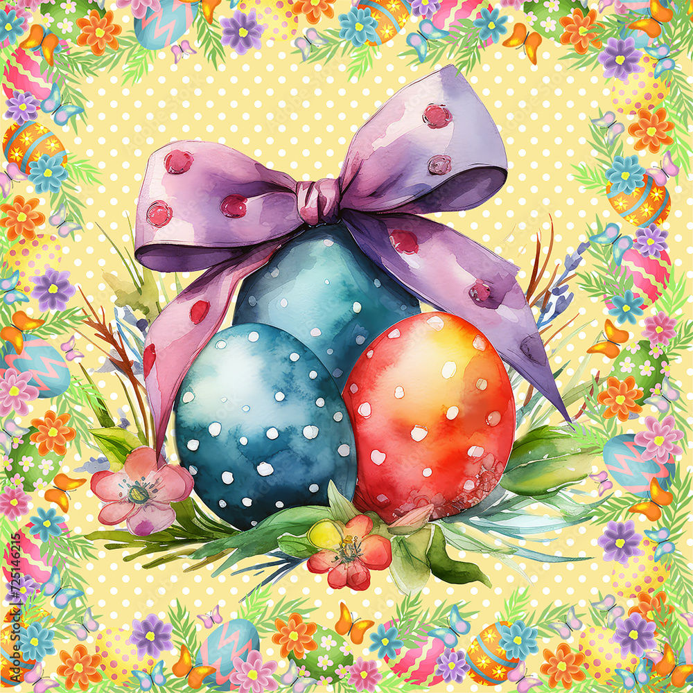 Watercolor easter eggs colorful illustration