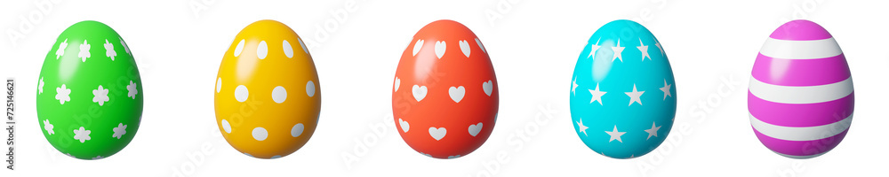 Painted Easter eggs collectionisolated 3d render illustration. Set of Easter clip art design elements. Bright colors. Easter egg hunt template. Painted Easter eggs collectionisolated 3d render illustration. Set of Easter clip art design elements. Bright colors. Easter egg hunt template.