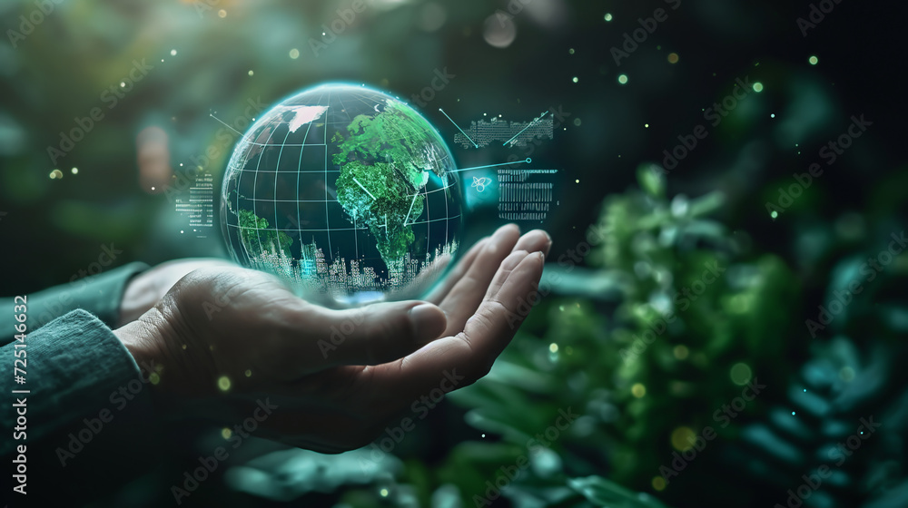 Hand Holding a Digital Globe Environmental Concept Hand Holding a Digital Globe Environmental Concept