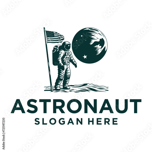 Astronaut with flag logo vector illustration