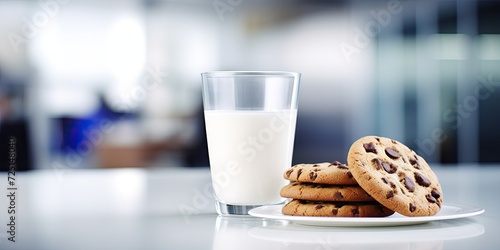 Cookies and milk on table in contemporary kitchen