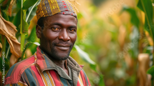 Happy farmer stands and smile holds tablet in his hands against background of working tractor in field. Concept ecology, transport, outdoor nature, clean air, food. Natural production bio product.