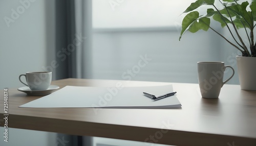 Minimal Scandinavian contemporary empty wooden table with sunlight. Simplistic office  Cafe  and library