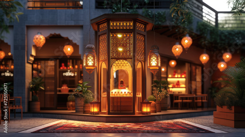 Ramadan background design colourful lantern lamp with dates and tasbih isolated on beige background, Islamic concept Ramadan and Eid Mubarak image © STORYTELLER