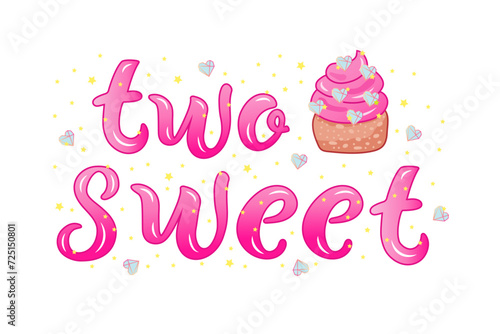 Two Sweet and glamorous cupcake with diamonds. Pink aesthetic. Vector illustration.