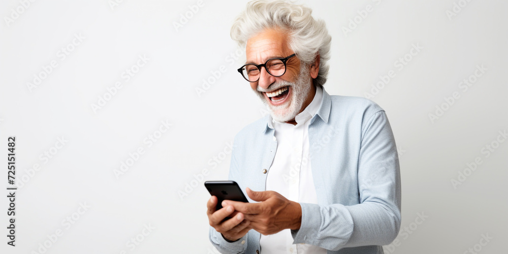 Happy senior man using his phone Happy senior man using his phone