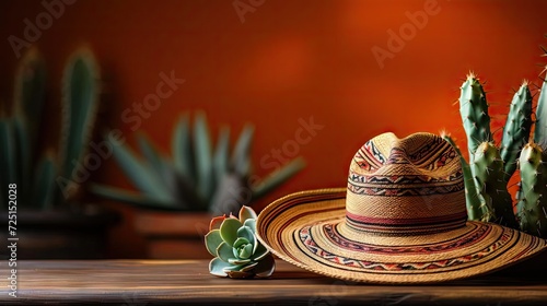 Cinco de Mayo background with hat ornaments and cactus plants for banners or posters
