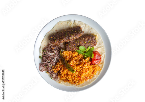Traditional delicious Turkish cuisine, kebab type belonging to Adana and Antep regions, grilled pistachio kebab. Turkish name; fistikli kebab