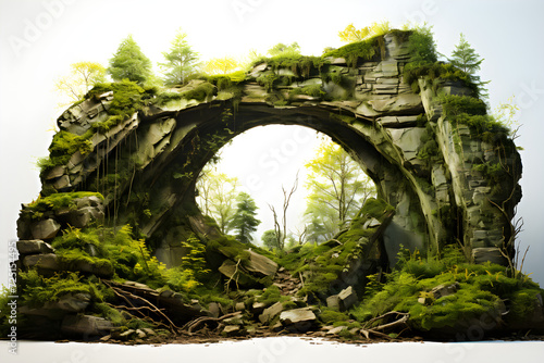 Stone arch with moss isolated on a white background