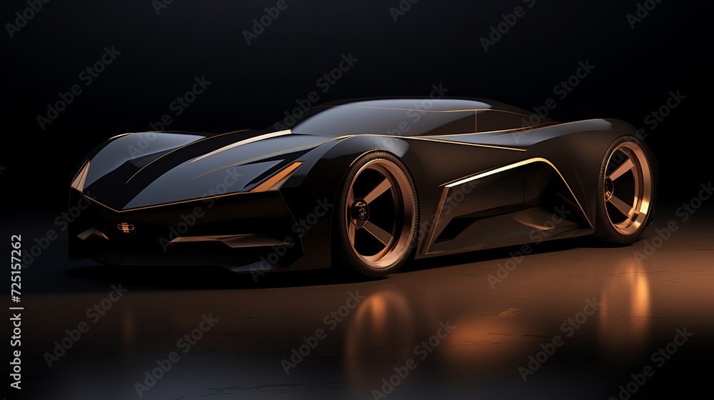 Sleek concept car showcasing futuristic design and innovative technology in a dark, reflective setting, AI Generative.