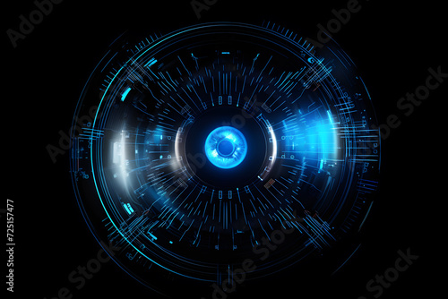 futuristic Eye scan, eyeball technology, hitech line, digital element, blue neon.