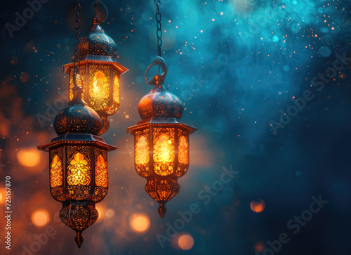 Ramadan background design colourful lantern lamp with dates and tasbih isolated on beige background, Islamic concept Ramadan and Eid Mubarak image