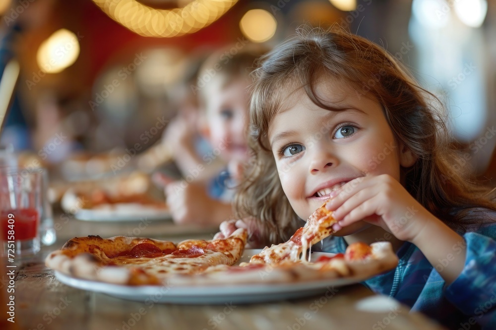 kids eating pizza sitting at a table kids eating pizza sitting at a table