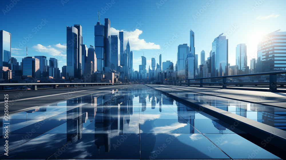 Obraz premium Graphic of buildings for business advertising other than skyscrapers, start-ups, finance, and consulting in the futuristic city