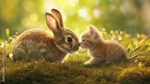 Charming Bunny and Kitten Wallpaper in Delightful 8K Detail